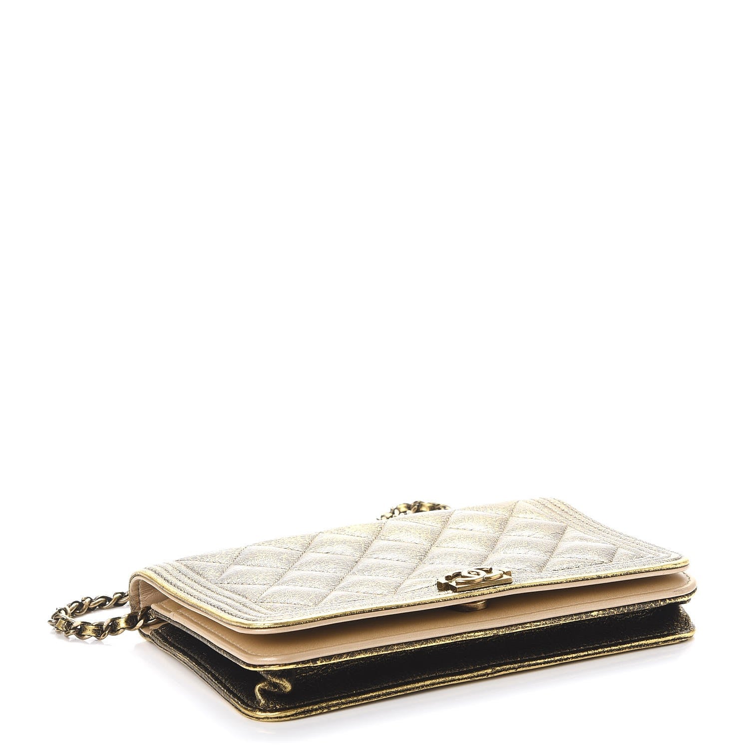 Chanel Metallic Calfskin Quilted Boy Wallet On Chain WOC Gold 4 of 12