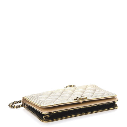 Chanel Metallic Calfskin Quilted Boy Wallet On Chain WOC Gold 4 of 12