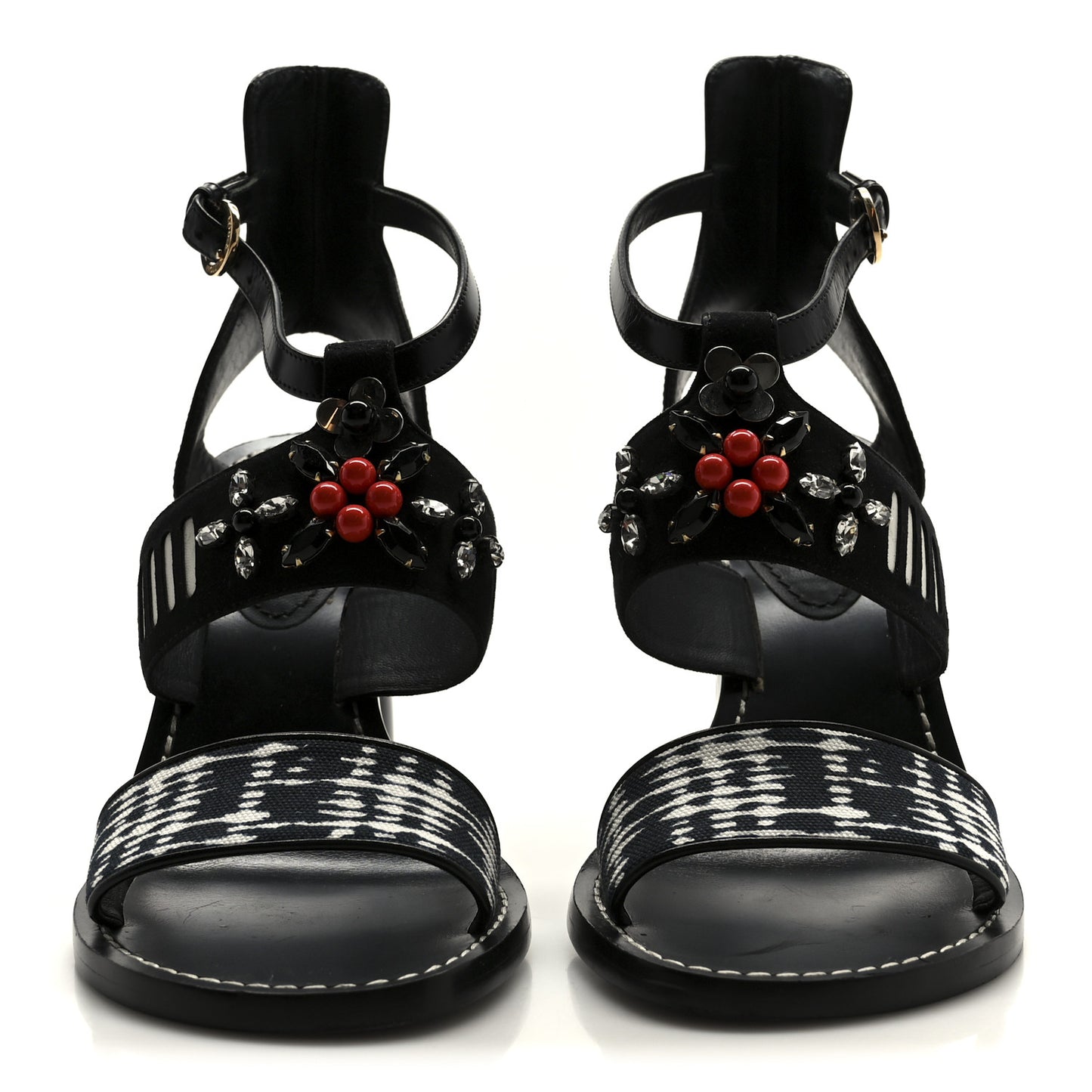Calfskin Suede Frontpier Ankle Strap Sandals 37 Black