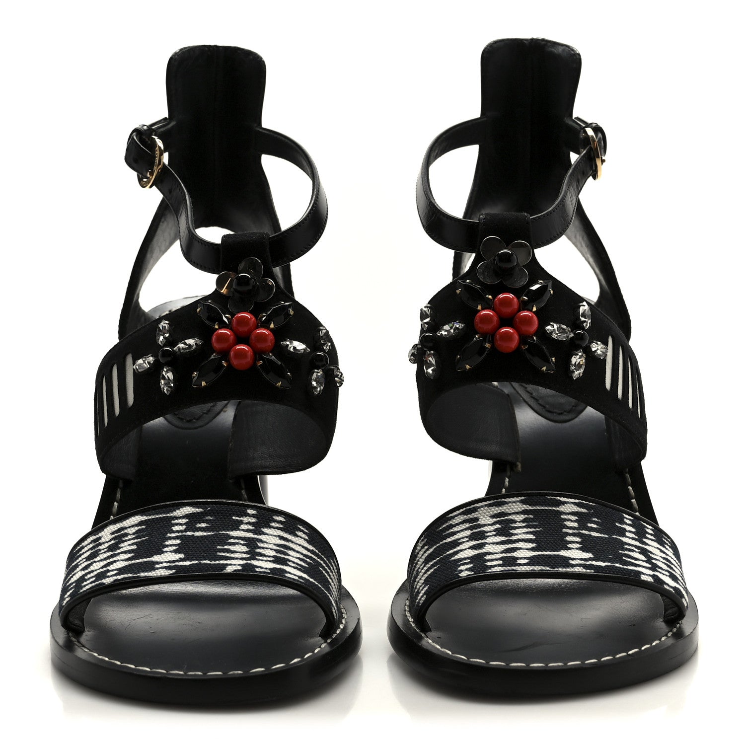 Louis Vuitton Calfskin Suede Frontpier Ankle Strap Sandals 37 Black 3 of 8