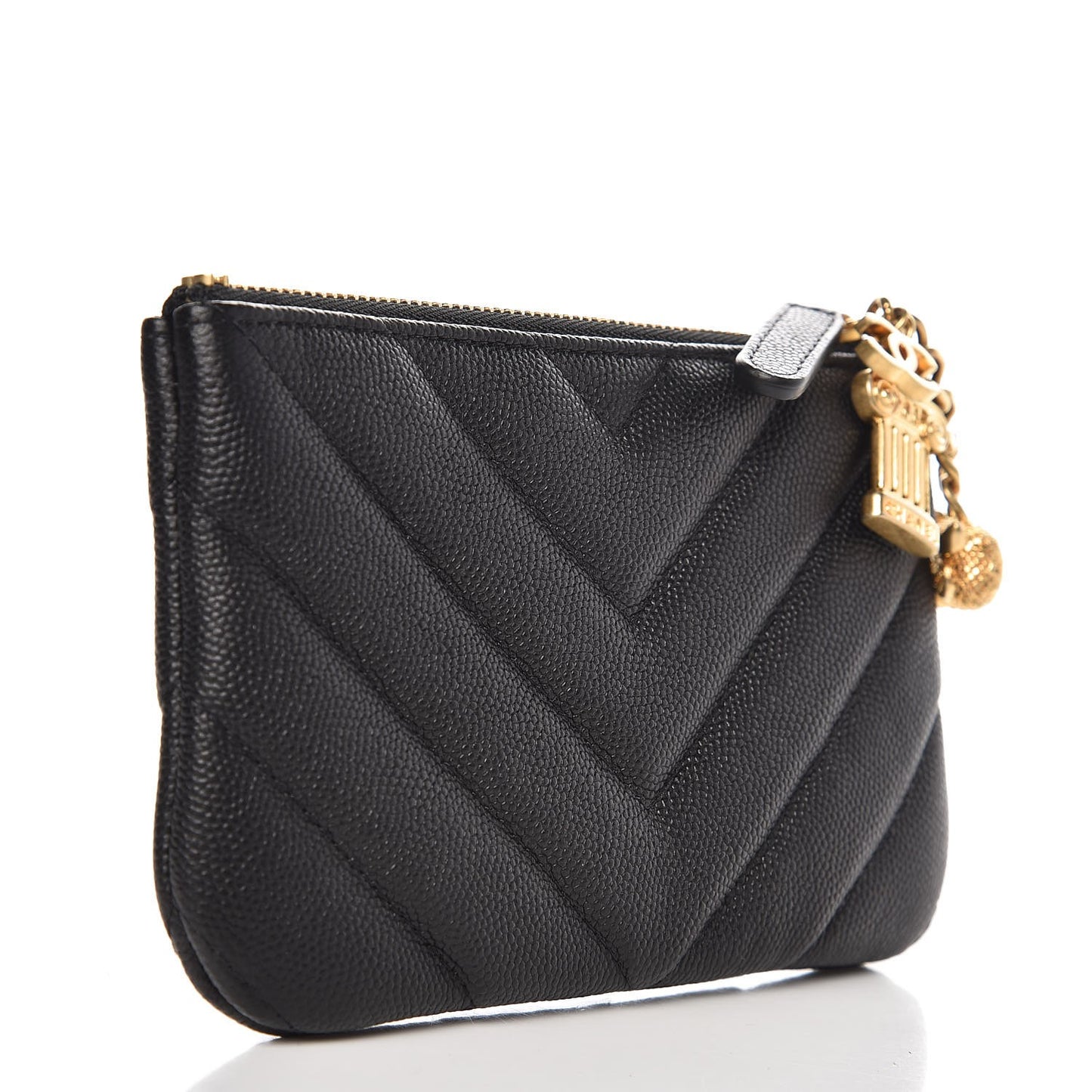 Caviar Chevron Quilted Small Ancient Greek Charms Cosmetic Case Black