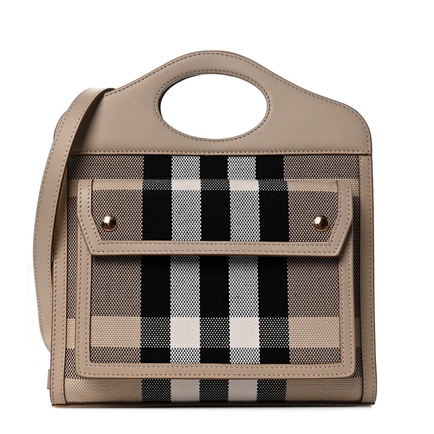 Smooth Calfskin Canvas Check Mini Pocket Bag Dusty Sand Soft Fawn