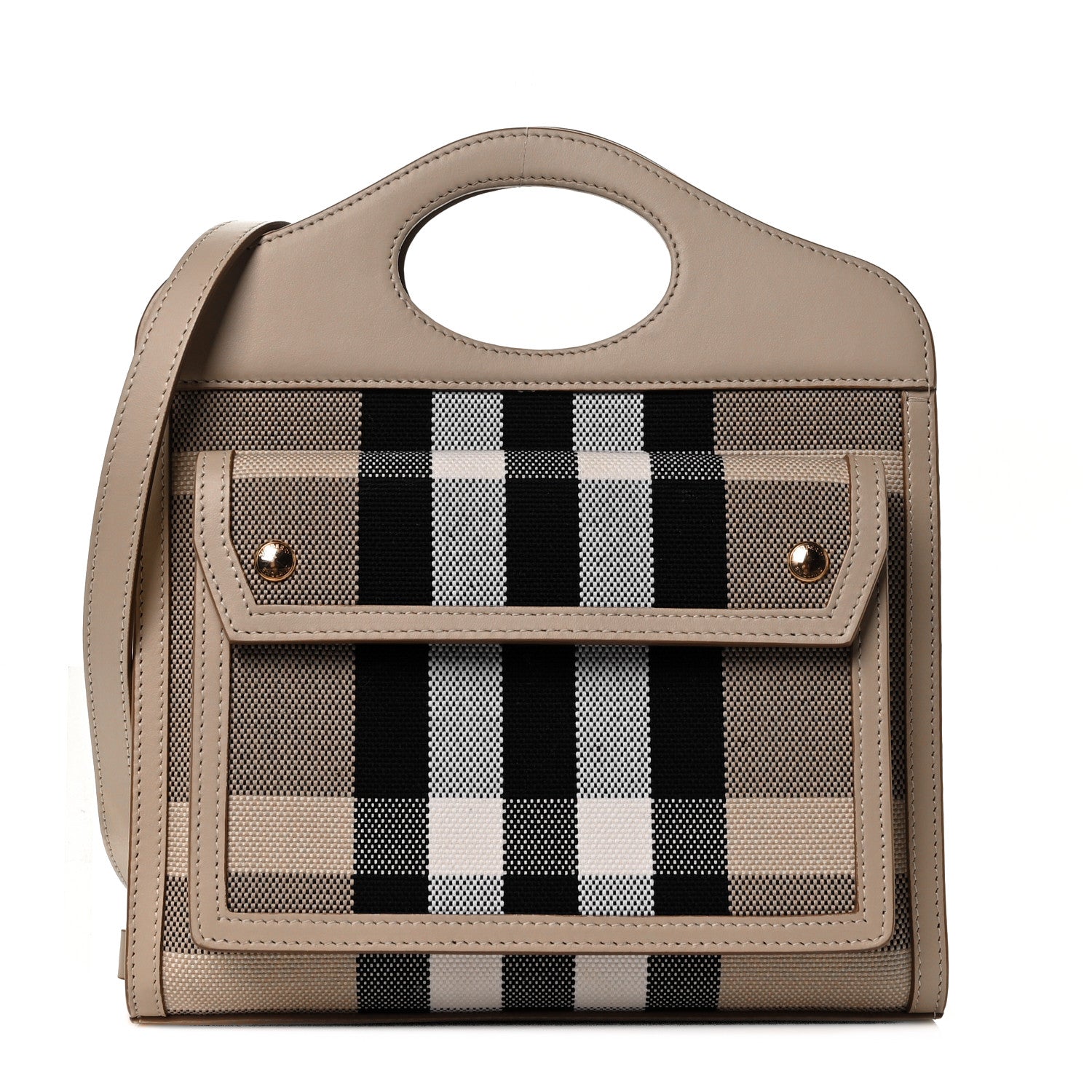Burberry Smooth Calfskin Canvas Check Mini Pocket Bag Dusty Sand Soft Fawn 1 of 9