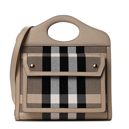 Burberry Smooth Calfskin Canvas Check Mini Pocket Bag Dusty Sand Soft Fawn 1 of 9