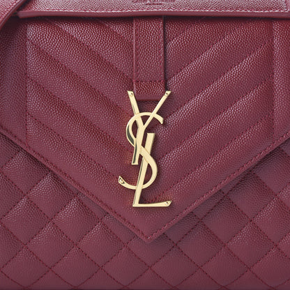 Saint Laurent Grain De Poudre Textured Mixed Matelasse Triquilt Medium Monogram Satchel Oxblood 9 of 9
