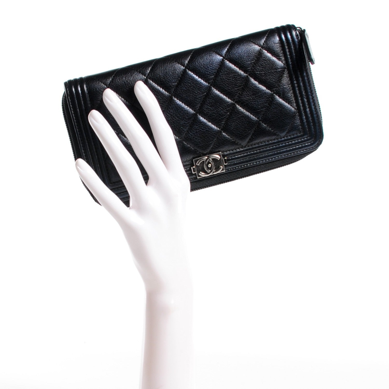 Chanel Calfskin Quilted Boy Zip Around Wallet Black 2 of 8