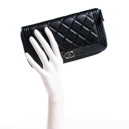 Chanel Calfskin Quilted Boy Zip Around Wallet Black 2 of 8