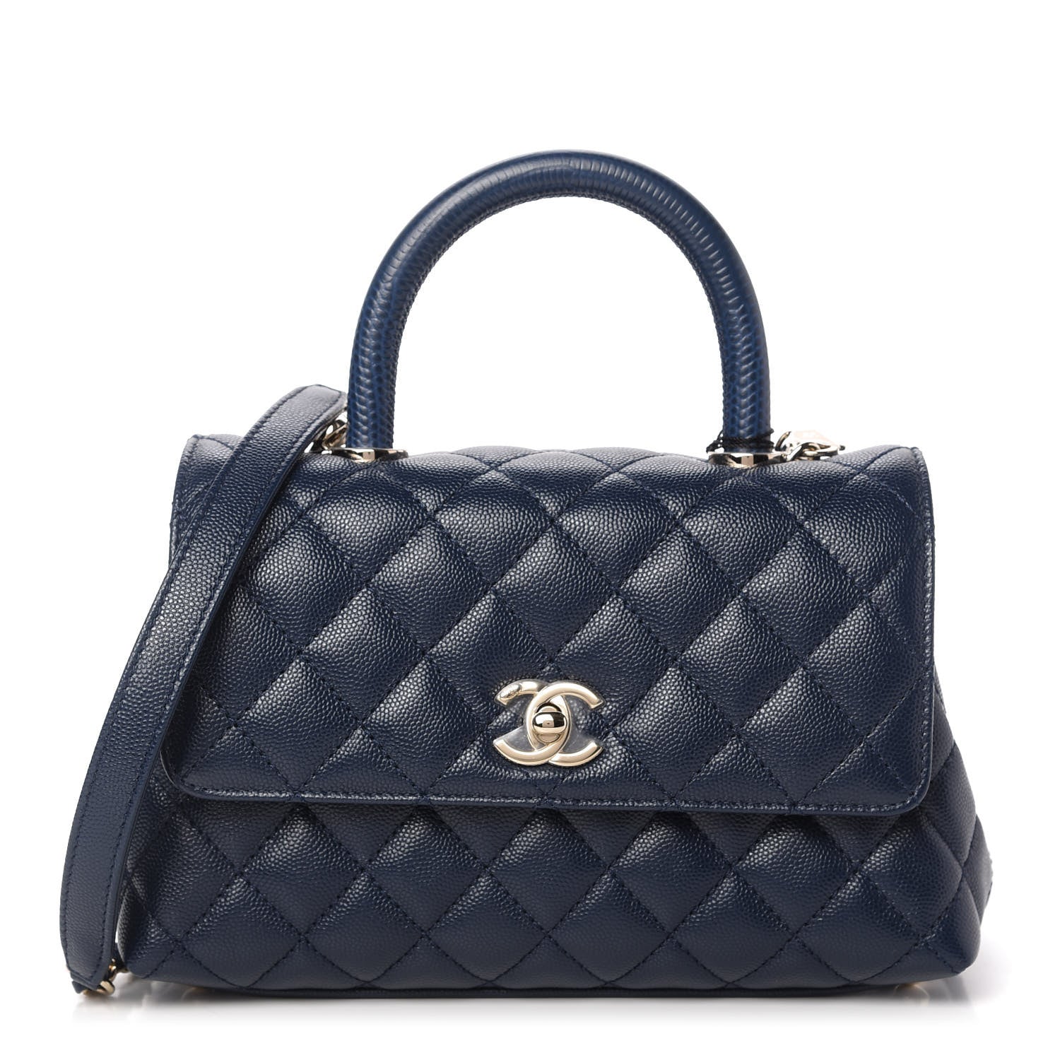 Chanel Caviar Quilted Lizard Embossed Mini Coco Handle Flap Navy 1 of 11