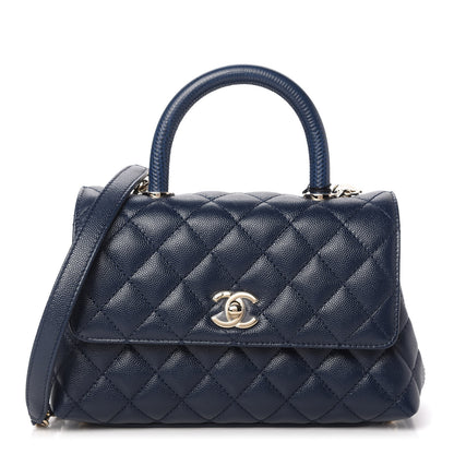 Chanel Caviar Quilted Lizard Embossed Mini Coco Handle Flap Navy 1 of 11
