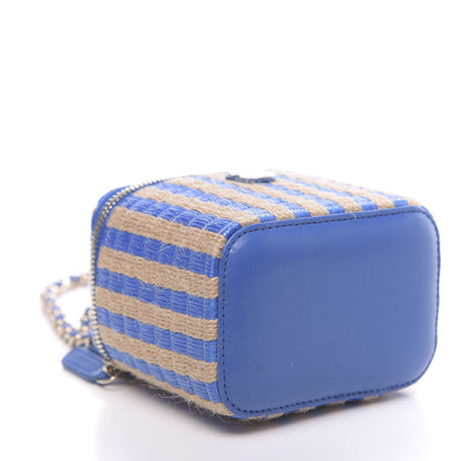 Chanel Raffia Jute Striped Mini Vanity Case With Chain Blue Beige 8 of 10