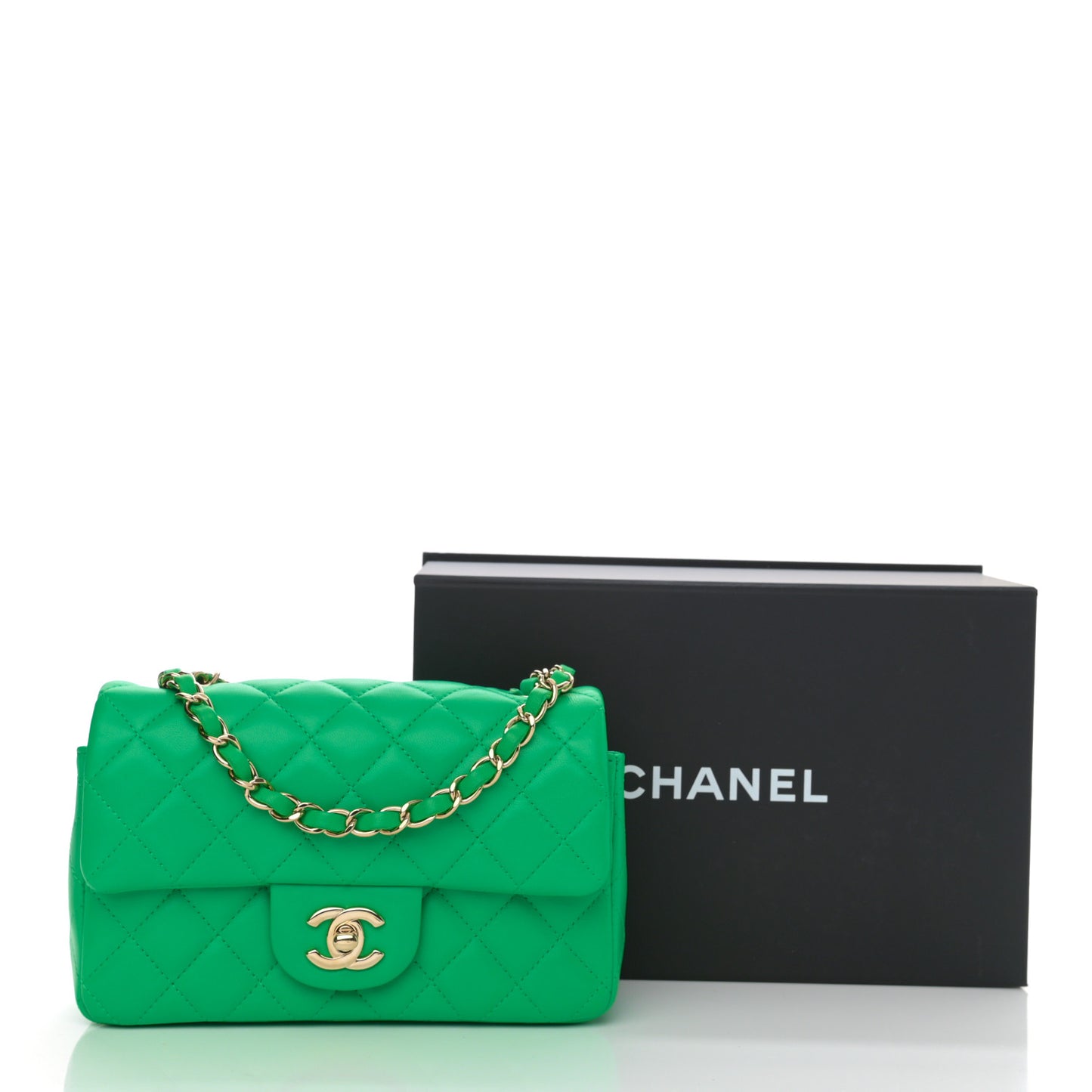 Lambskin Quilted Mini Rectangular Flap Green