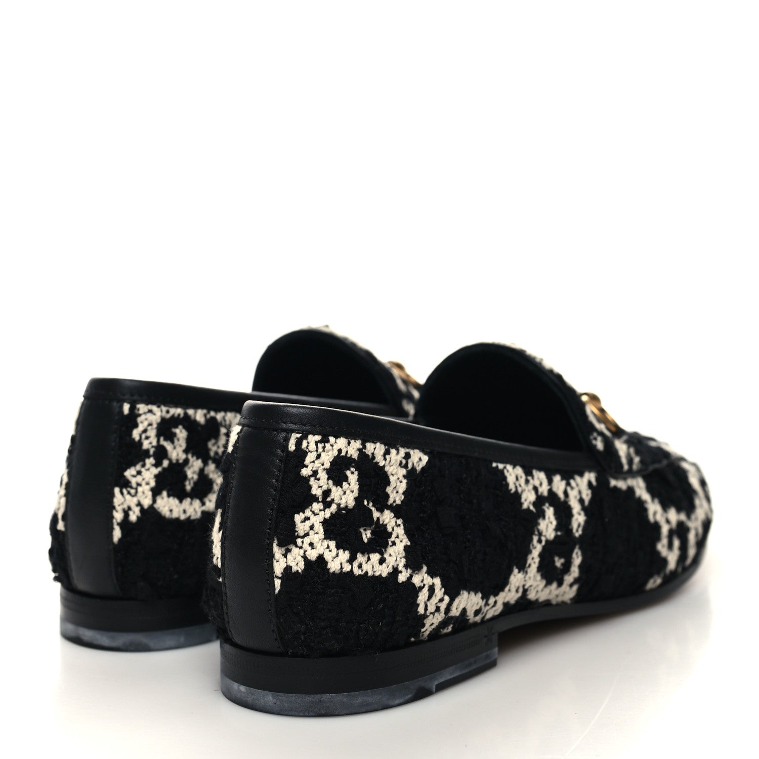 Gucci Tweed GG Monogram Horsebit Womens Jordaan Loafers 37.5 Black Natural 4 of 9