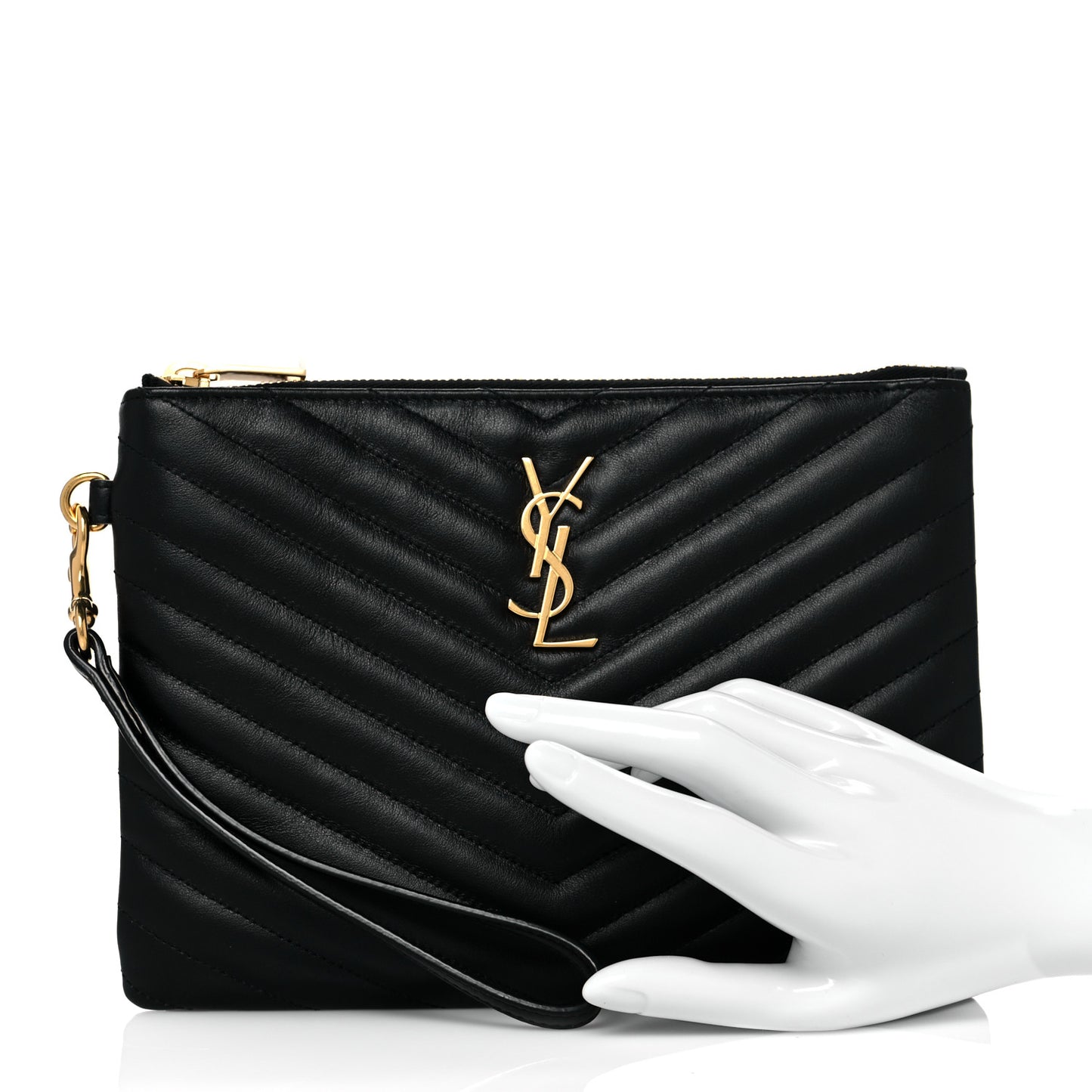 Calfskin Matelasse Chevron Monogram A5 Wristlet Black