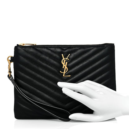 Saint Laurent Calfskin Matelasse Chevron Monogram A5 Wristlet Black 2 of 11