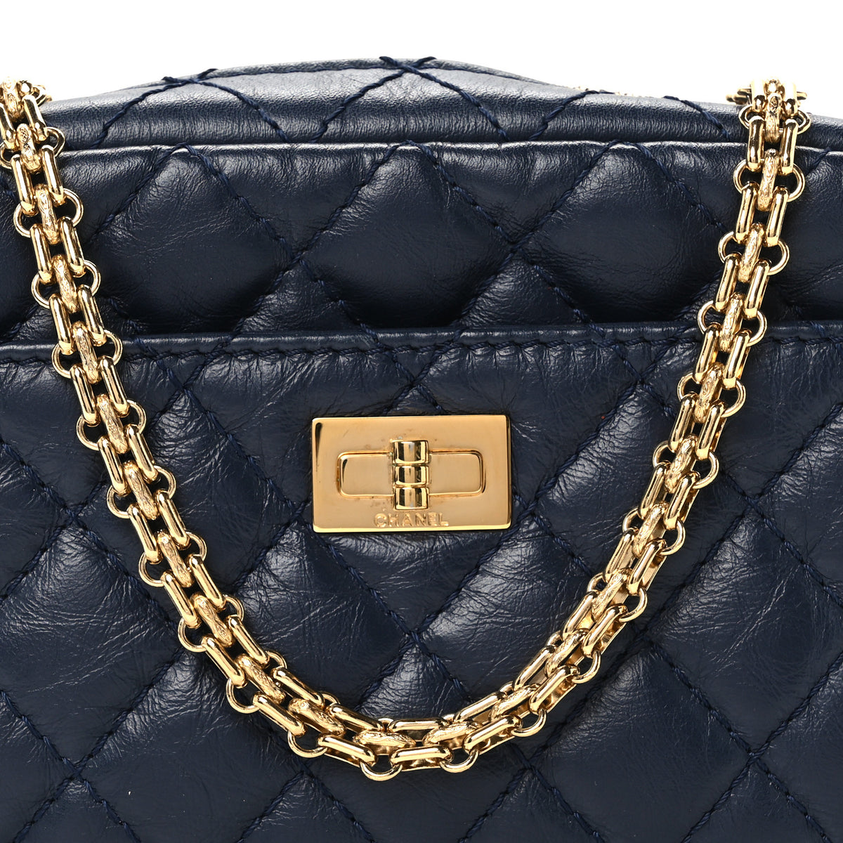 Aged Calfskin Quilted Mini Reissue Camera Case Navy