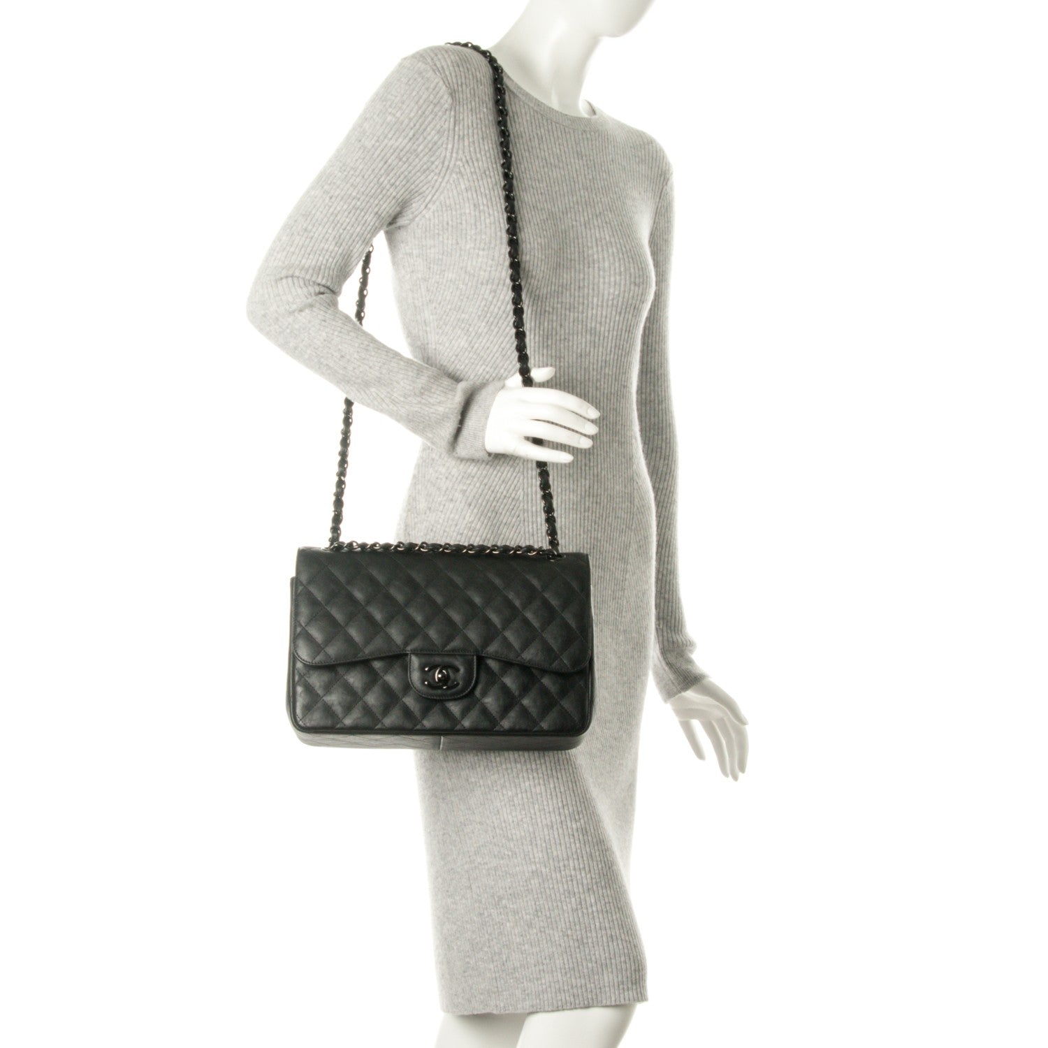 Chanel Crumpled Calfskin Quilted Jumbo Double Flap So Black 3 of 9