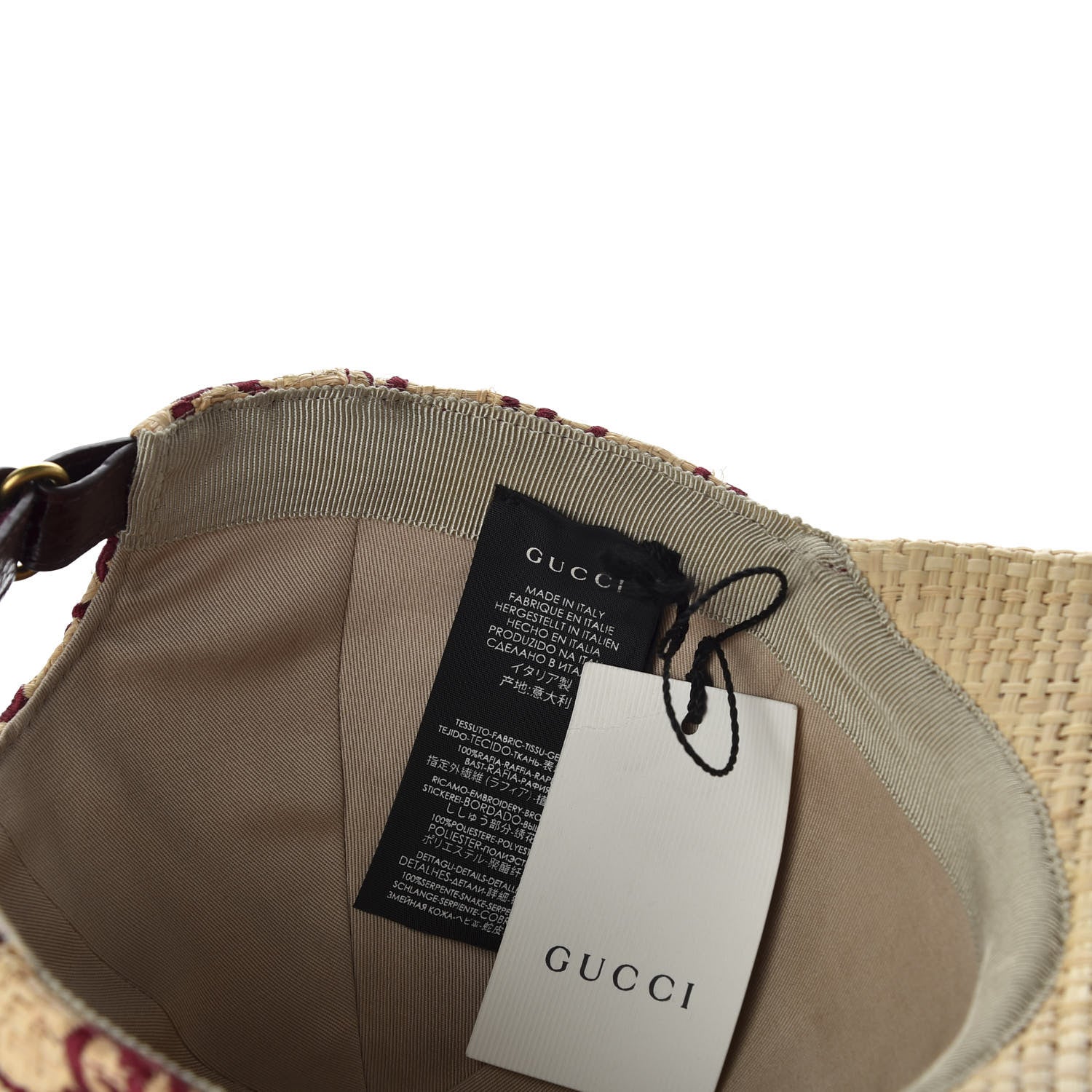 Gucci Raffia GG Monogram Elaphe Embroidered Aisha Baseball Hat M Ivory Bordeaux 7 of 8