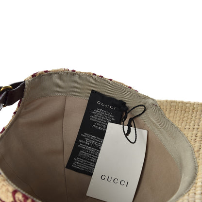 Gucci Raffia GG Monogram Elaphe Embroidered Aisha Baseball Hat M Ivory Bordeaux 7 of 8