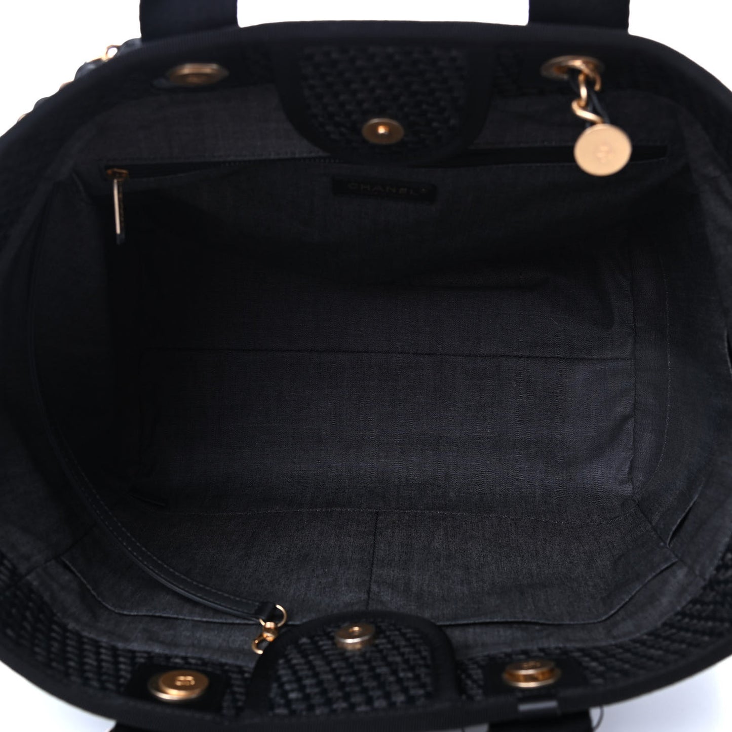 Straw Raffia Calfskin Chain Medium Deauville Tote Black