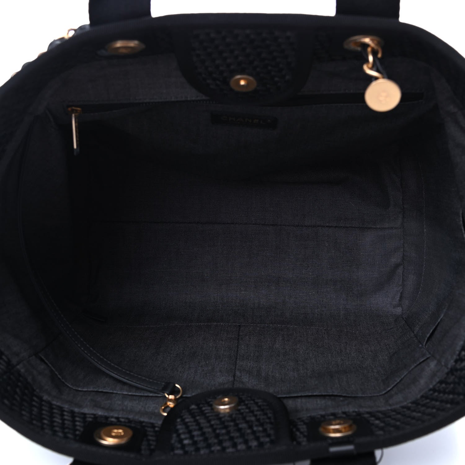 Chanel Straw Raffia Calfskin Chain Medium Deauville Tote Black 4 of 4