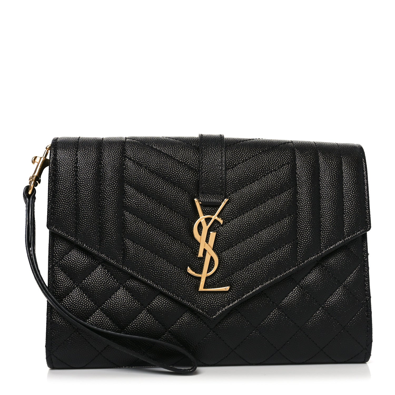Saint Laurent Grain De Poudre Textured Mixed Matelasse Triquilt Monogram Clutch Black 1 of 10