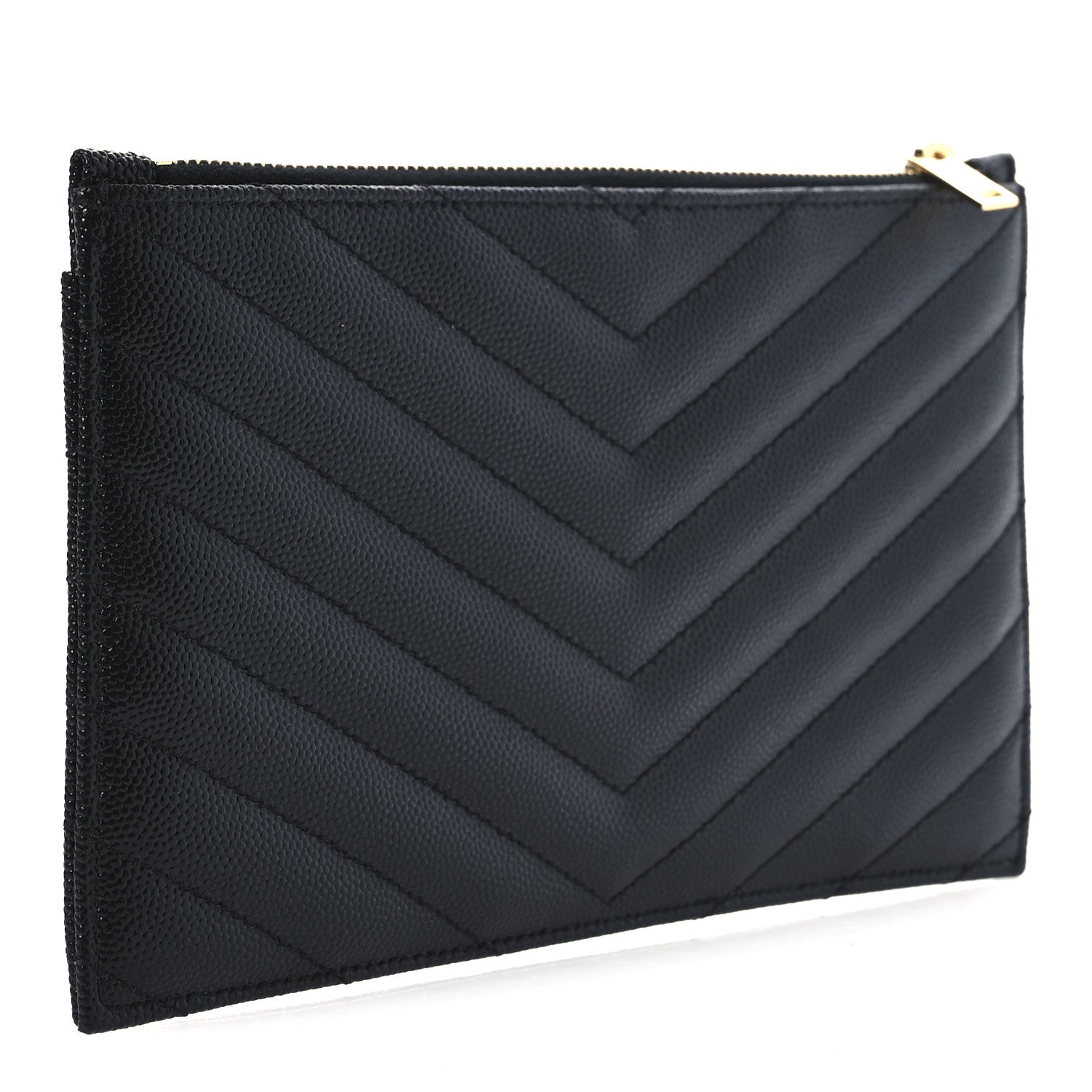Saint Laurent Grain De Poudre Chevron Monogram Bill Pouch Black 3 of 8