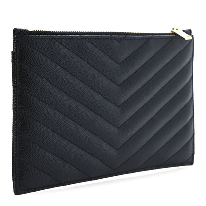 Saint Laurent Grain De Poudre Chevron Monogram Bill Pouch Black 3 of 8