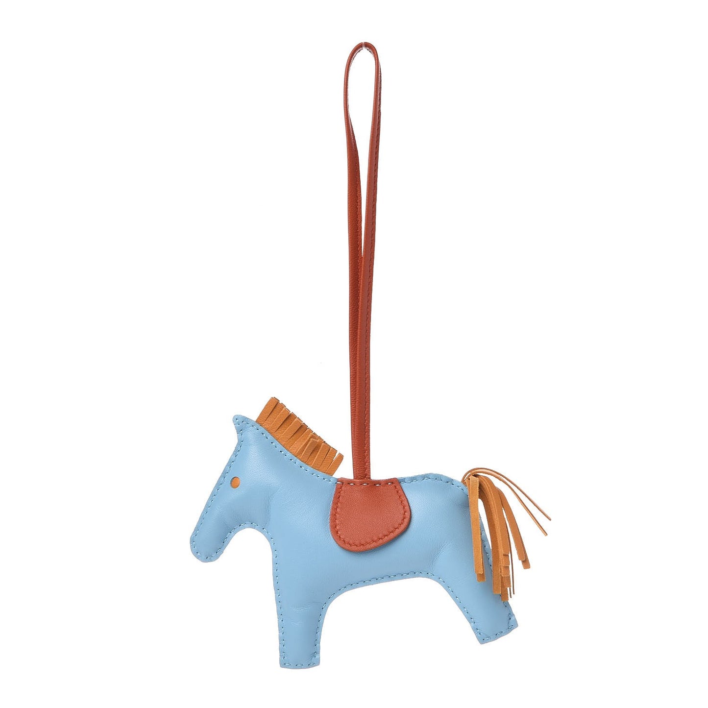 Milo Lambskin Grigri Rodeo Horse Bag Charm MM Celeste Naturel Bouton D'Or Cornaline