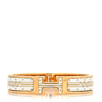 Hermes Enamel Printed Quadrige Au Fil Narrow Clic Clac H Bracelet PM Or White 1 of 5