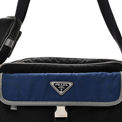 Prada Tessuto Nylon Saffiano Pocket Single Snap Buckle Messenger Flap Bag Black Bleuette Marmo 7 of 9