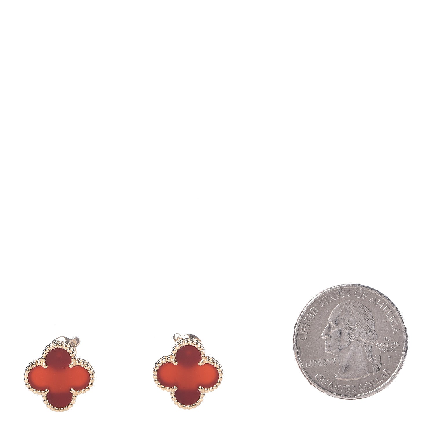 Van Cleef & Arpels 18K Yellow Gold Carnelian Vintage Alhambra Earrings 2 of 5