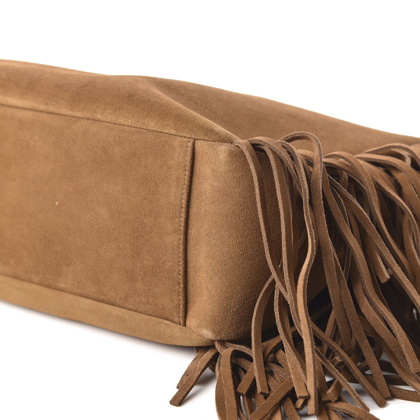 Suede Fringe Monogram Shopping Tote Light Ochre