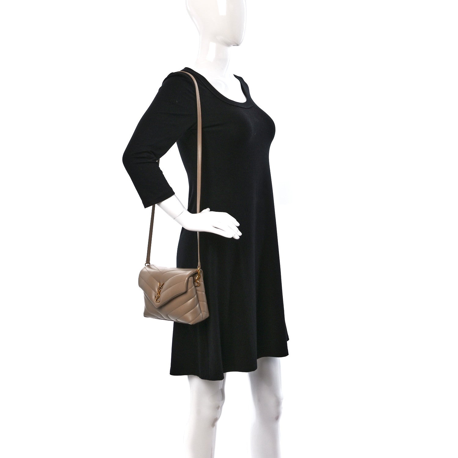 Saint Laurent Calfskin Y Quilted Monogram Toy Loulou Crossbody Bag Dark Beige 2 of 9
