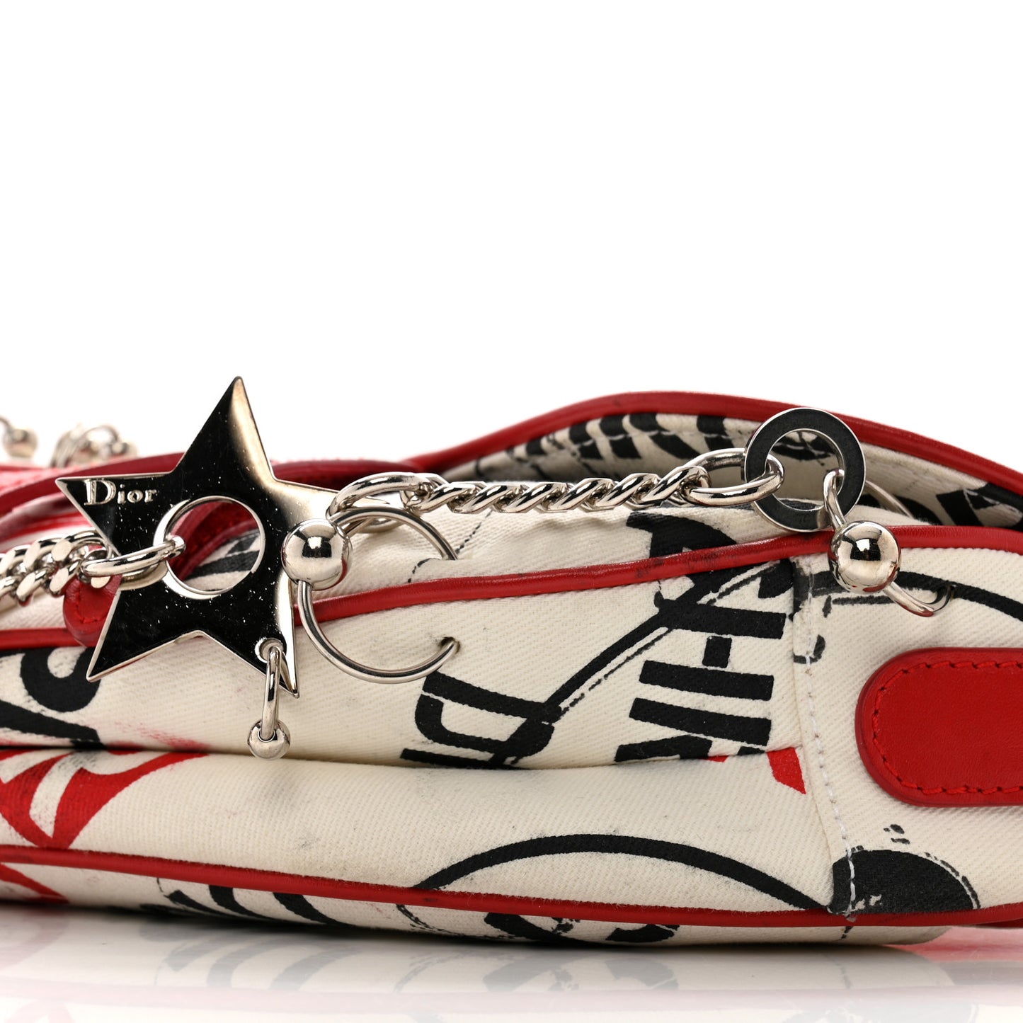 Canvas Hardcore Pierced Saddle Bag White Red Black