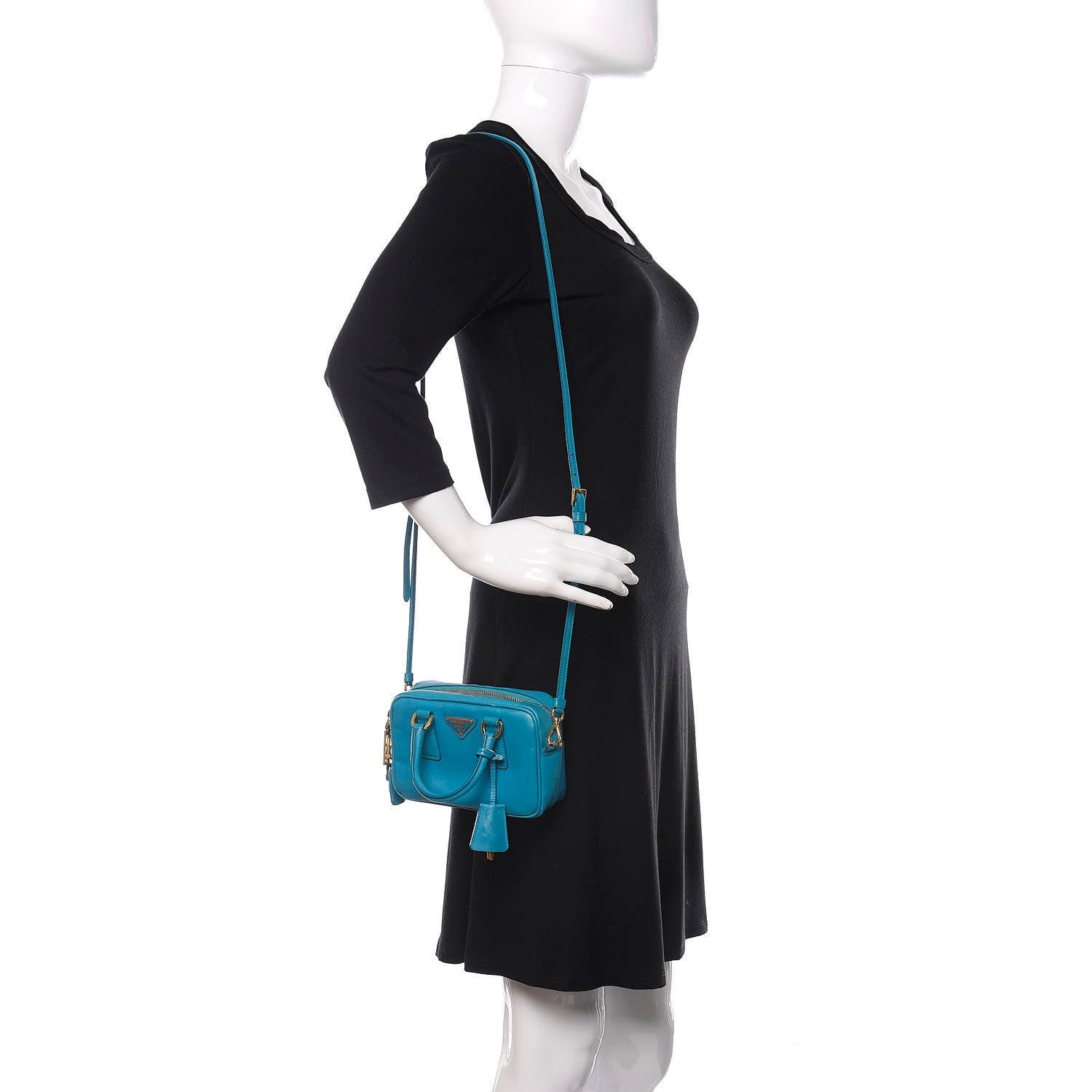 Prada Saffiano Lux Mini Top Handle Crossbody Celeste 2 of 11