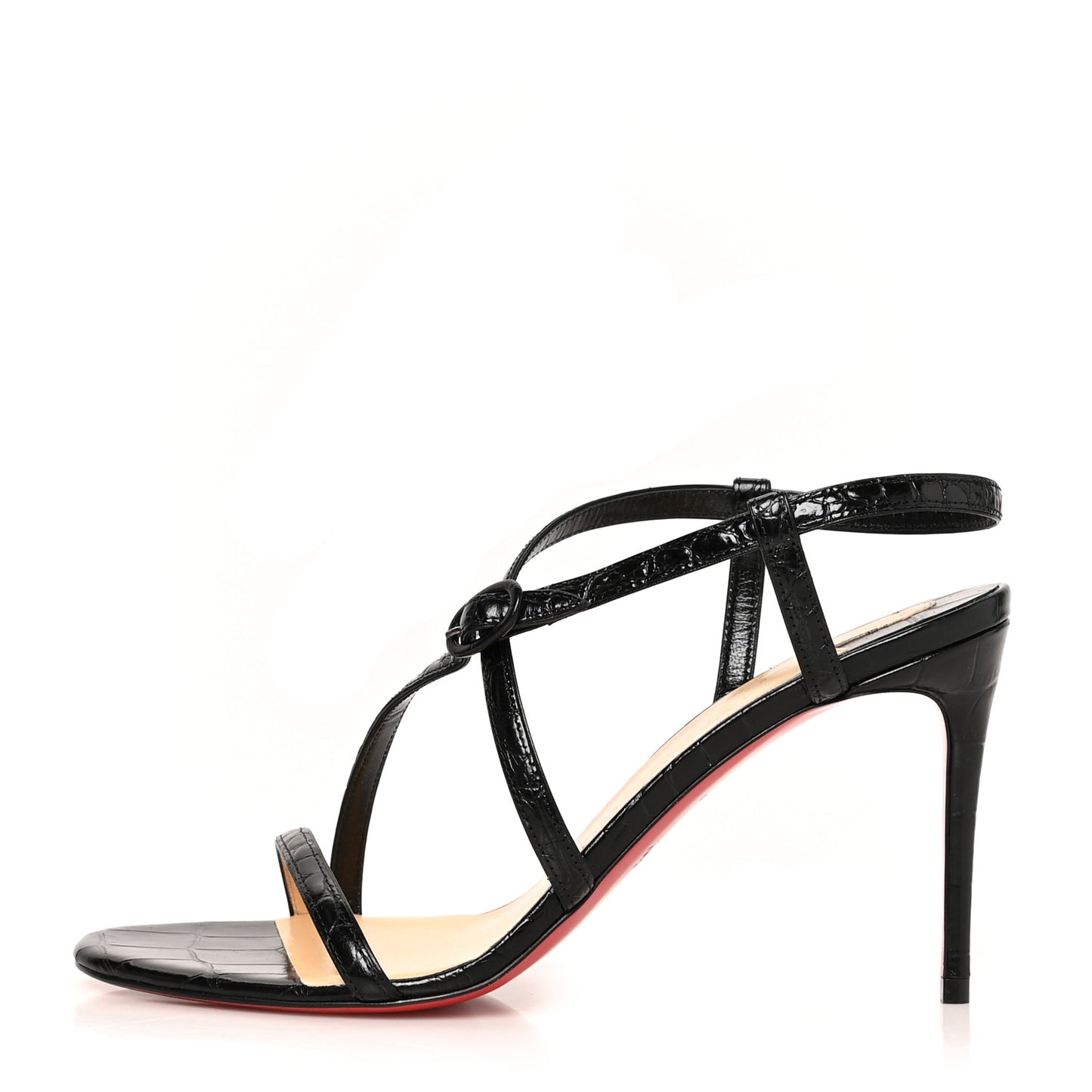 Calfskin Alligator Embossed Selima 85 Sandals 38.5 Black