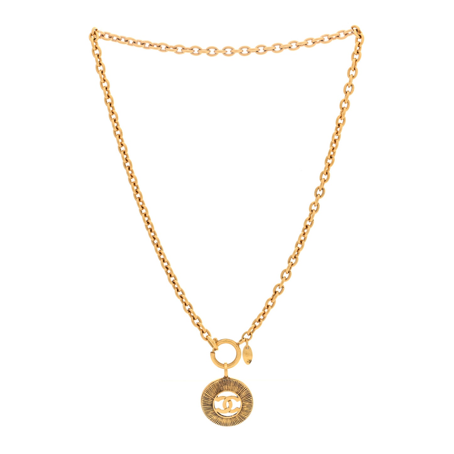 CC Medallion Long Chain Necklace Gold