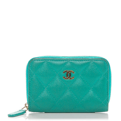 Chanel Caviar Quilted Zip Coin Purse Turquoise 1 of 7