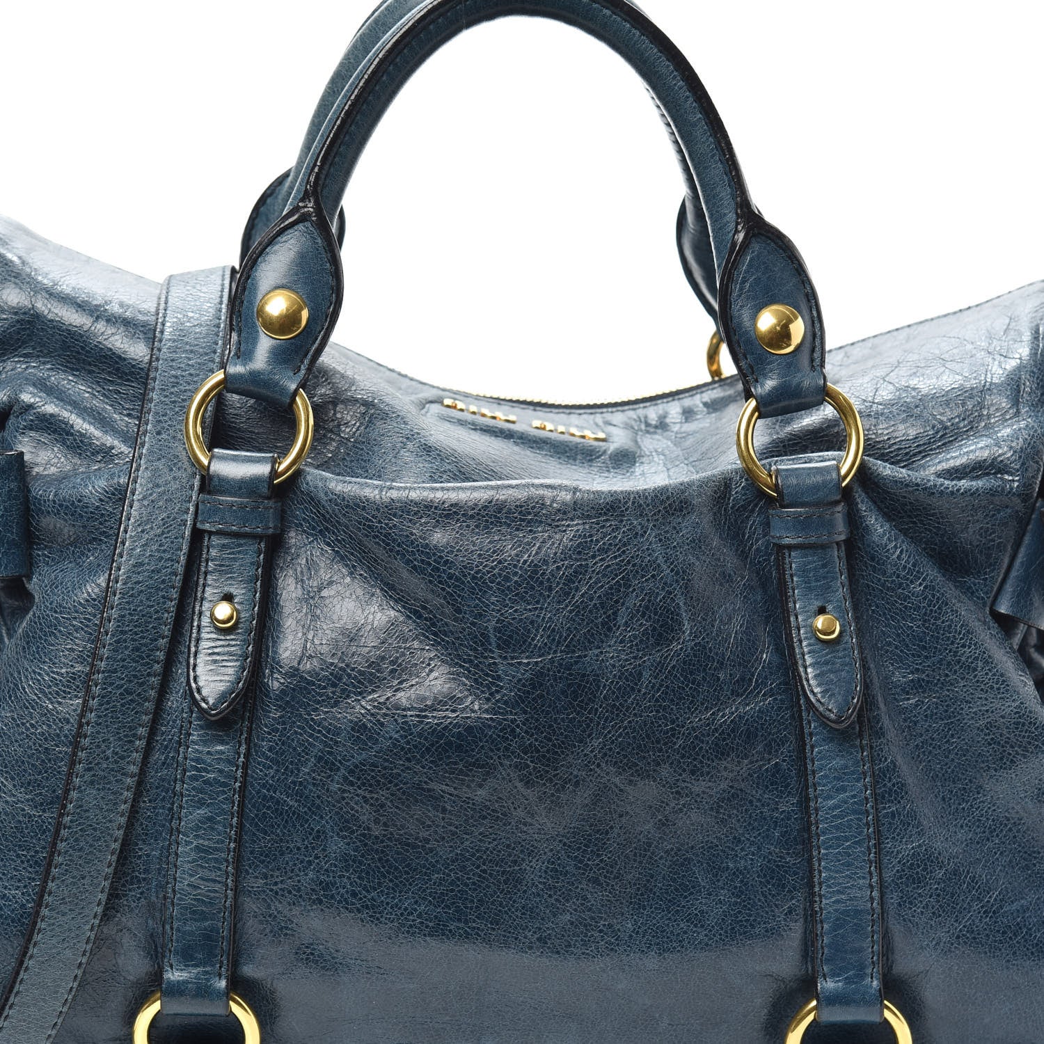 Miu Miu Vitello Lux Medium Bow Bag Bluette 7 of 9