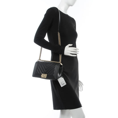 Chanel Caviar Chevron Quilted Medium Boy Flap Black 2 of 9