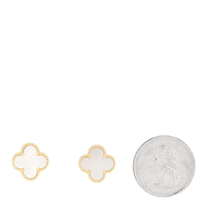 Van Cleef & Arpels 18K Yellow Gold Mother of Pearl Vintage Alhambra Earrings 2 of 5