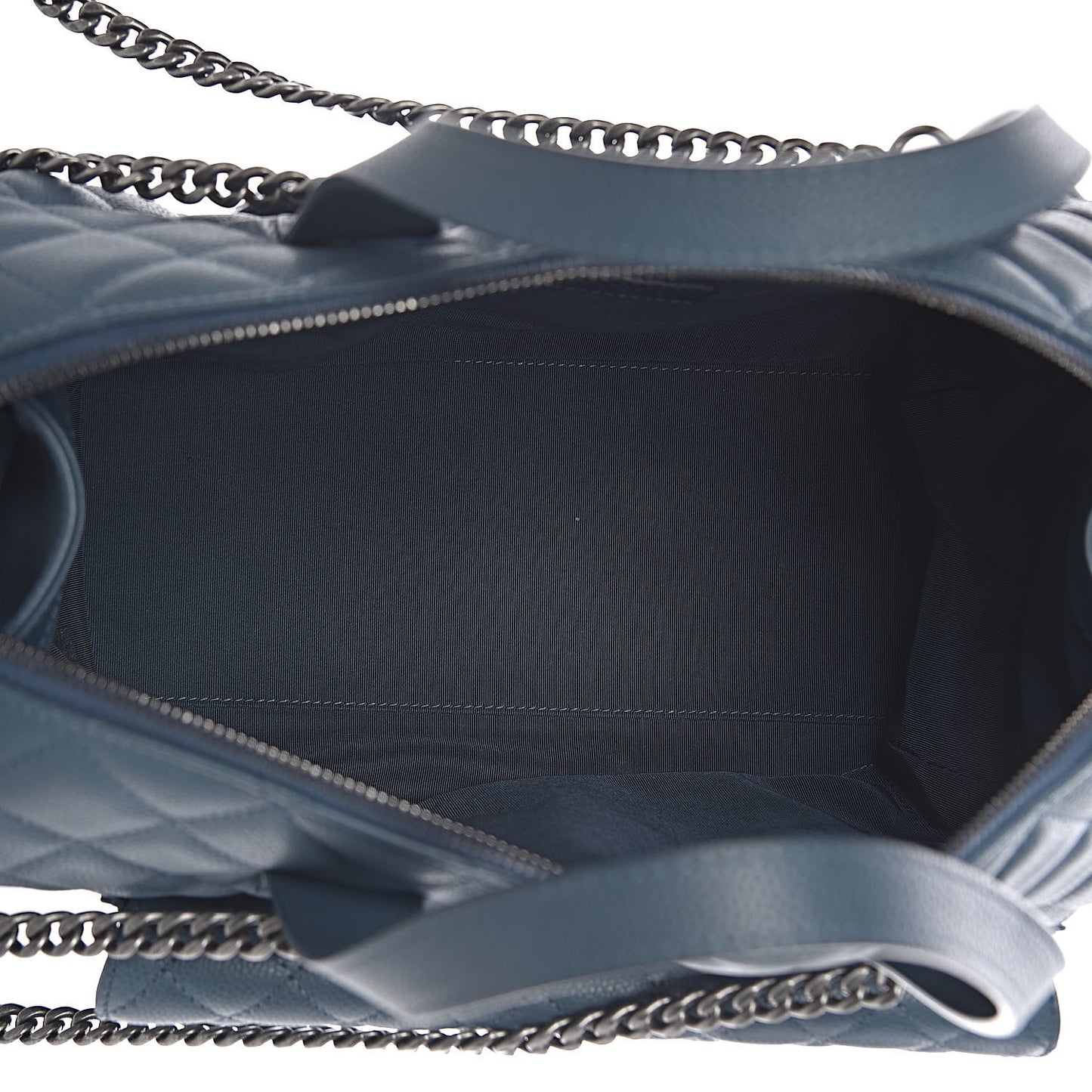 Grained Calfskin Quilted Large Casual Pocket Bowling Bag Blue