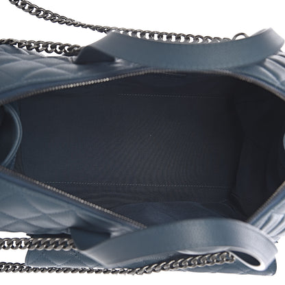 Chanel Grained Calfskin Quilted Large Casual Pocket Bowling Bag Blue 5 of 12