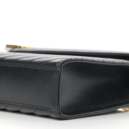 Saint Laurent Grain De Poudre Matelasse Chevron Large Monogram Satchel Black 10 of 10