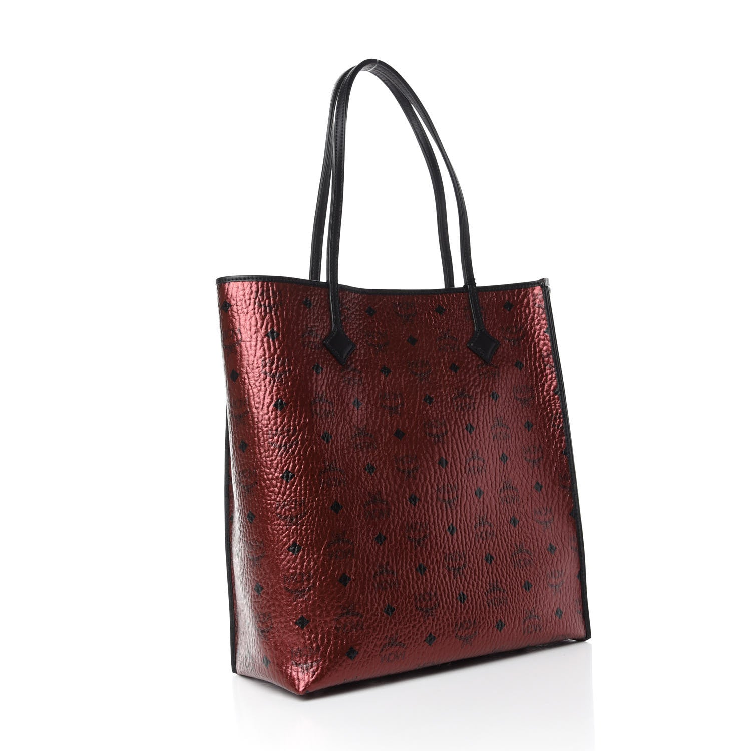 MCM Metallic Visetos Medium Kira North South Shopper Tote Scooter Red 3 of 9