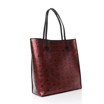 MCM Metallic Visetos Medium Kira North South Shopper Tote Scooter Red 3 of 9