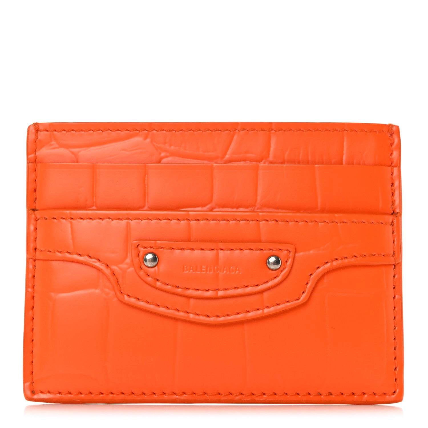 Balenciaga Semi Shiny Calfskin Crocodile Embossed Neo Classic Card Holder Orange 1 of 10