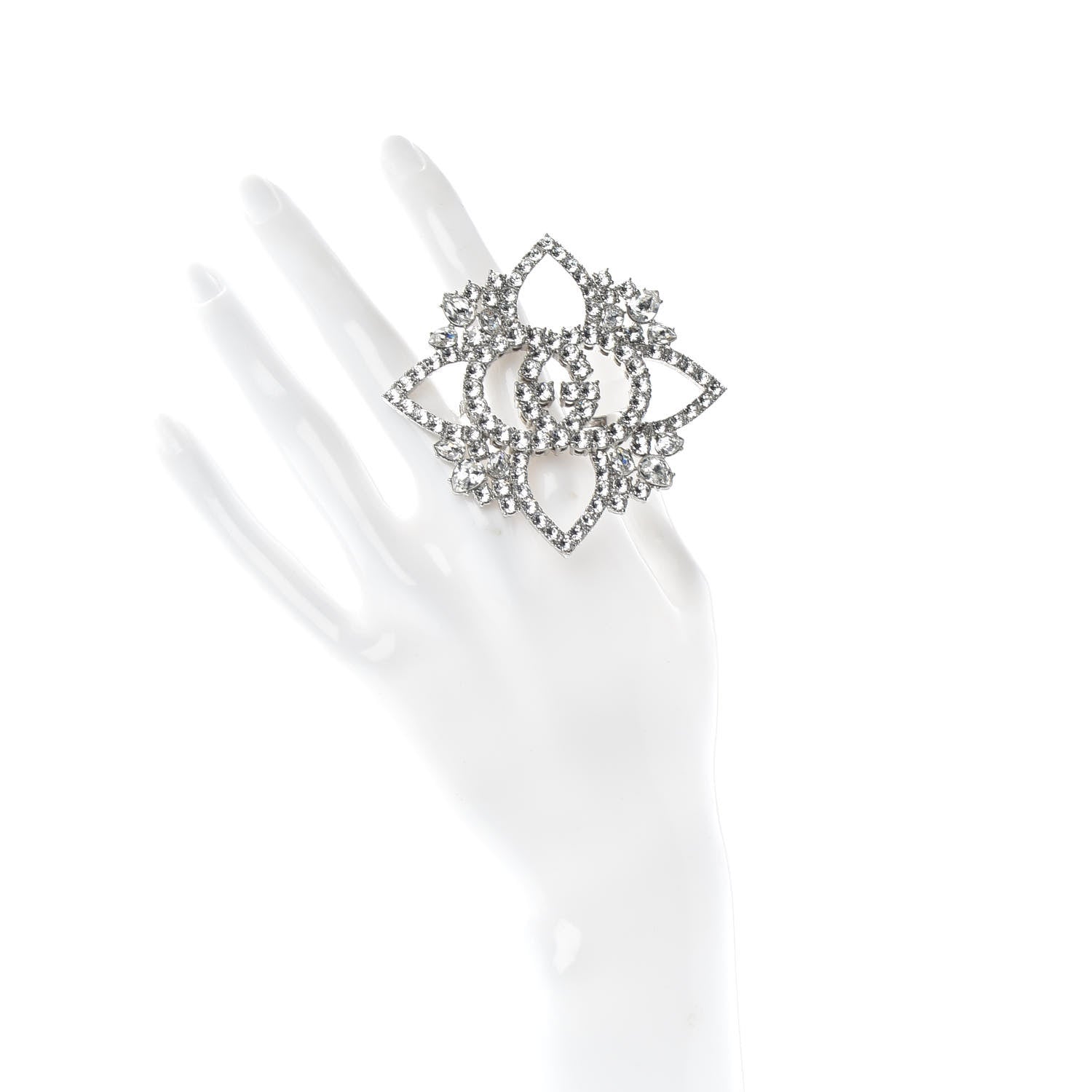 Gucci Metal Crystal Interlocking G Flower Ring 54/7 Silver 2 of 5