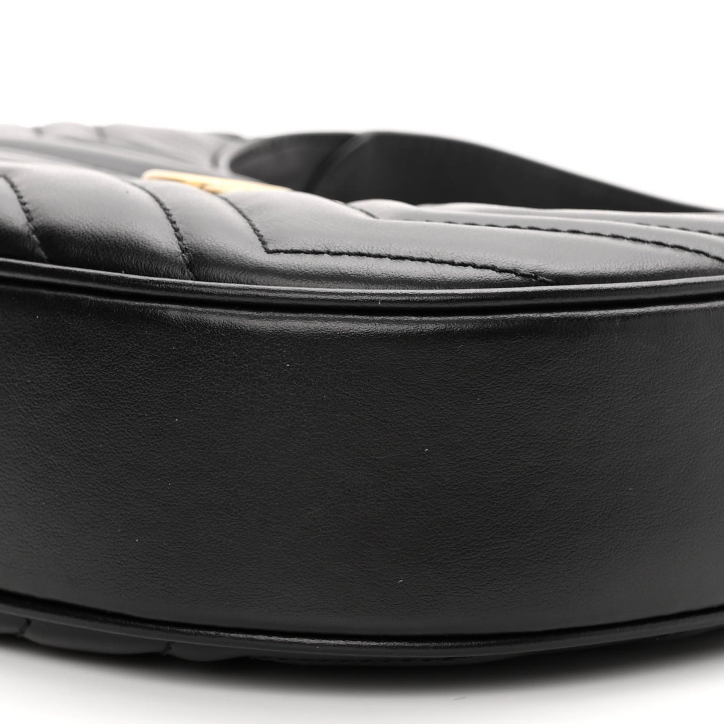 Calfskin Matelasse Chevron Mini GG Marmont Half Moon Hobo Black