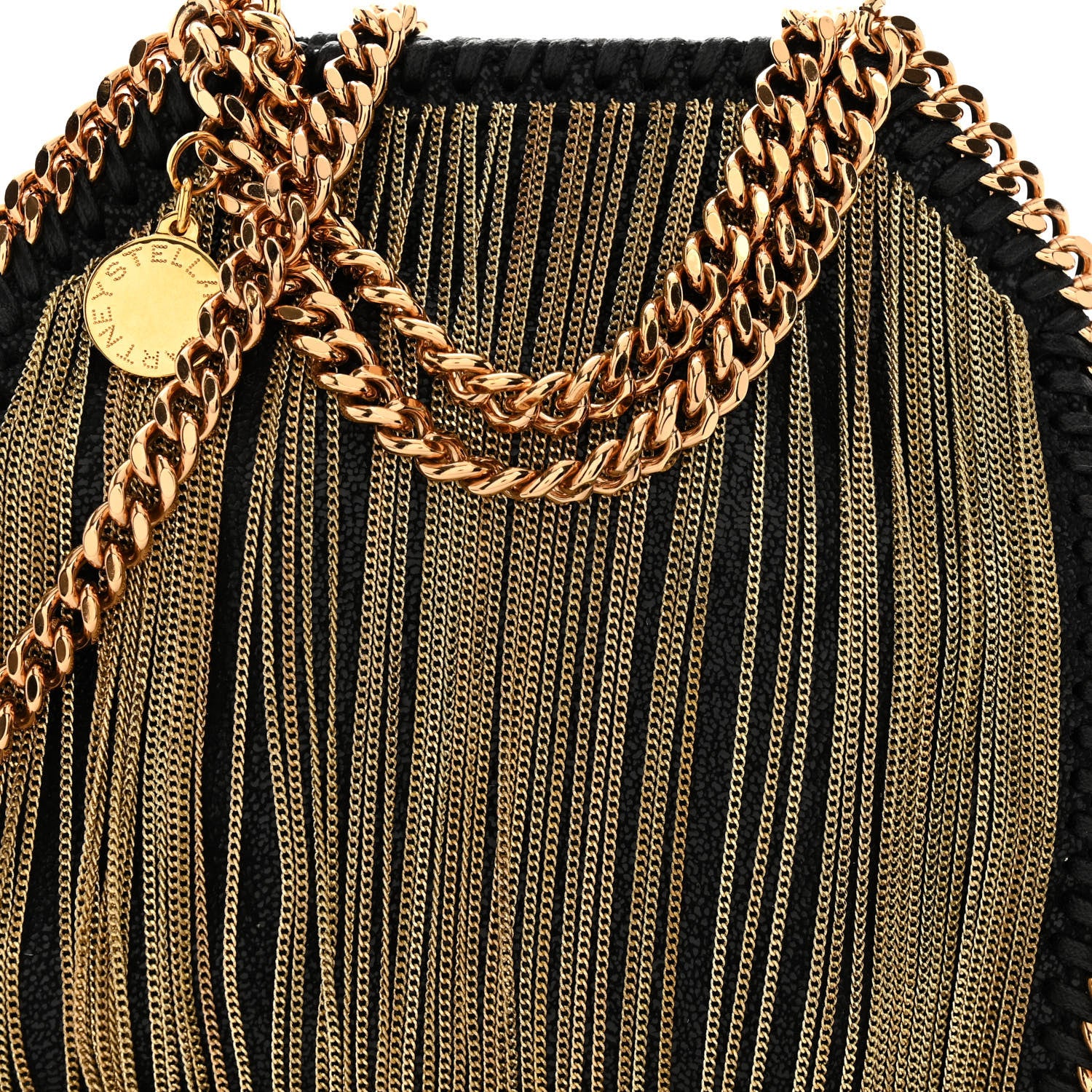 Stella McCartney Eco Suede Tiny Fringe Falabella Tote Black Gold 7 of 9
